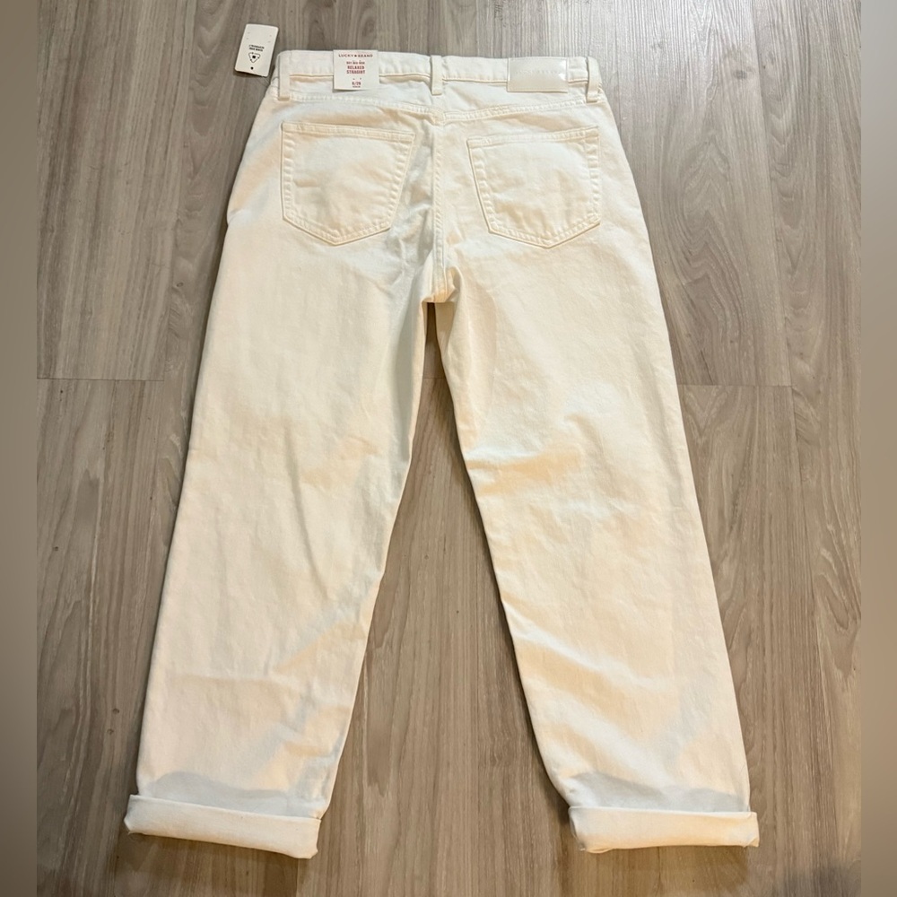 Lucky Brand Boy Mid Rise Relaxed Straight White Jeans Distressed 8/29 - Picture 6 of 9
